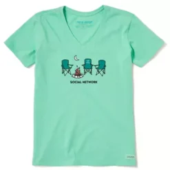 Women's Life Is Good Social Network Camp Crusher Lite V-Neck T-Shirt