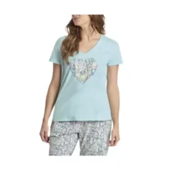 Women's Life Is Good Heart Of Dogs Snuggle Up Relaxed Sleep V-Neck T-Shirt -Cheap Clothing Store 19629377148